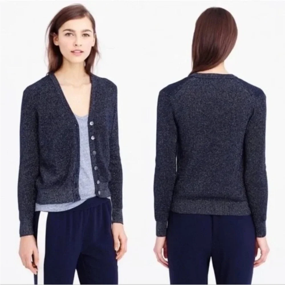 J. Crew Navy Blue with Metallic Thread detail Women's Cardigan Sweater M